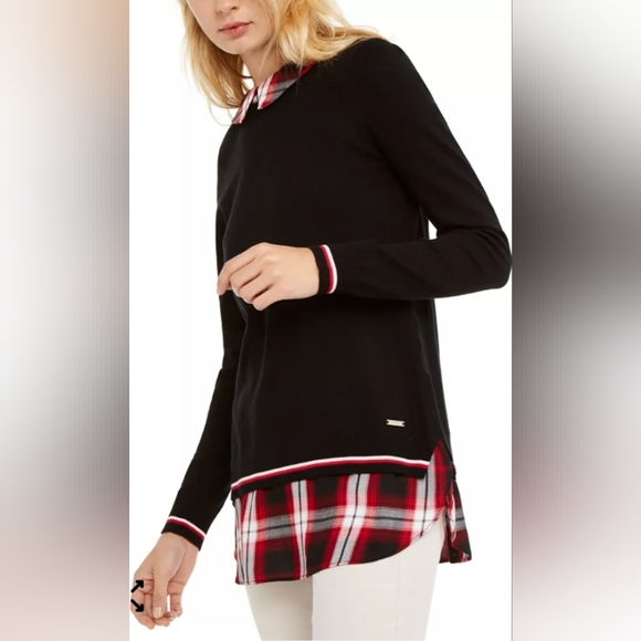 Tommy Hilfiger Black Twofer Sweater with Red and White Plaid - Picture 7 of 7